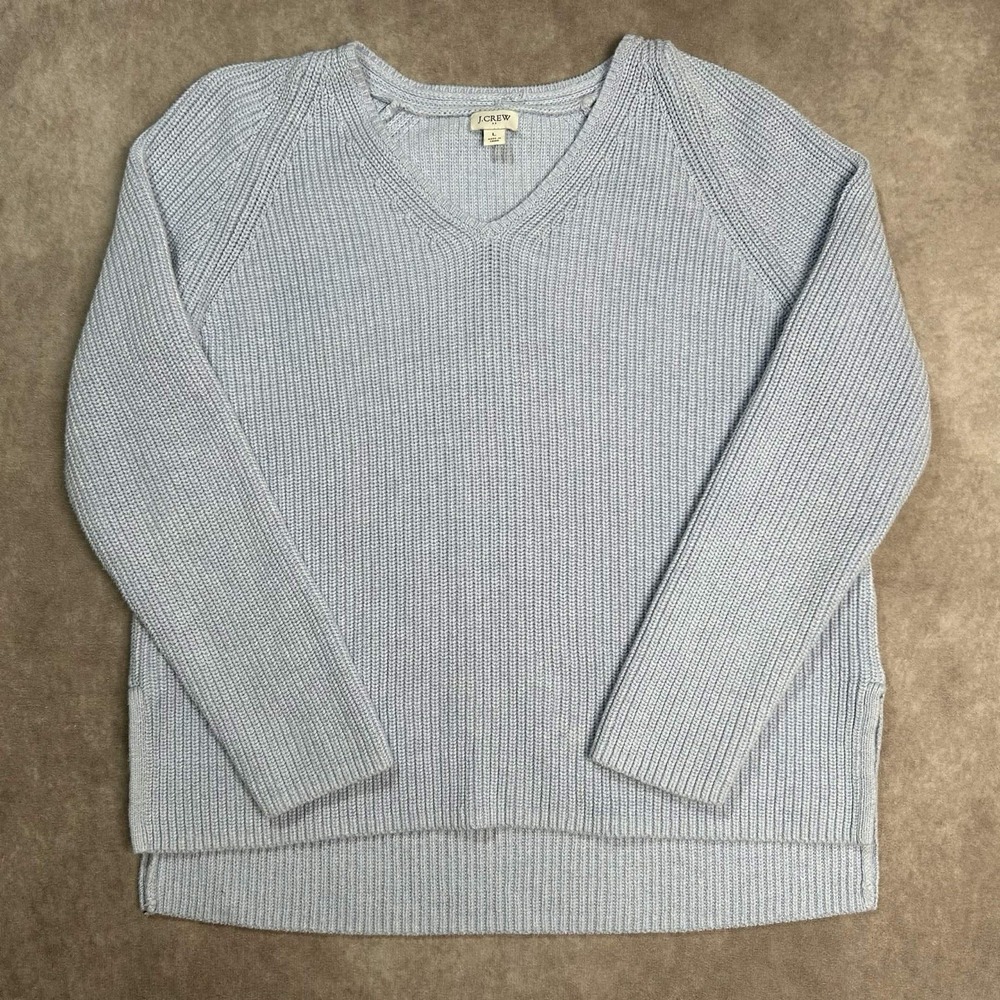 J Crew Cotton Chunky V-Neck Sweater Mens Sz Large Minimalist Preppy Blue